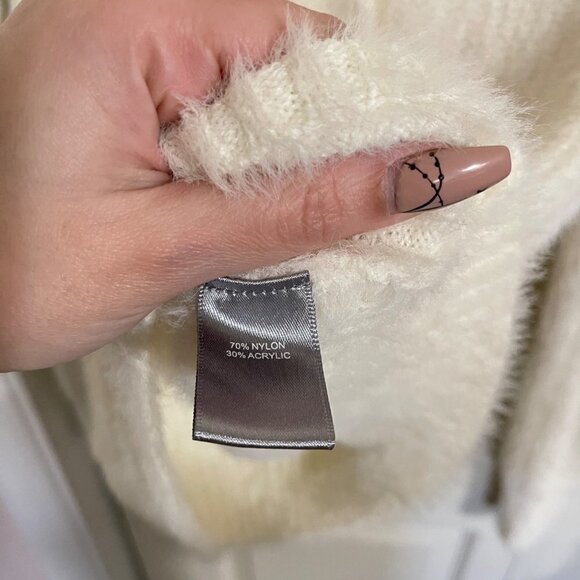 Marled Womens Ivory White Eyelash Fuzzy Soft Mockneck Long Sleeve Sweater Small - Picture 3 of 6